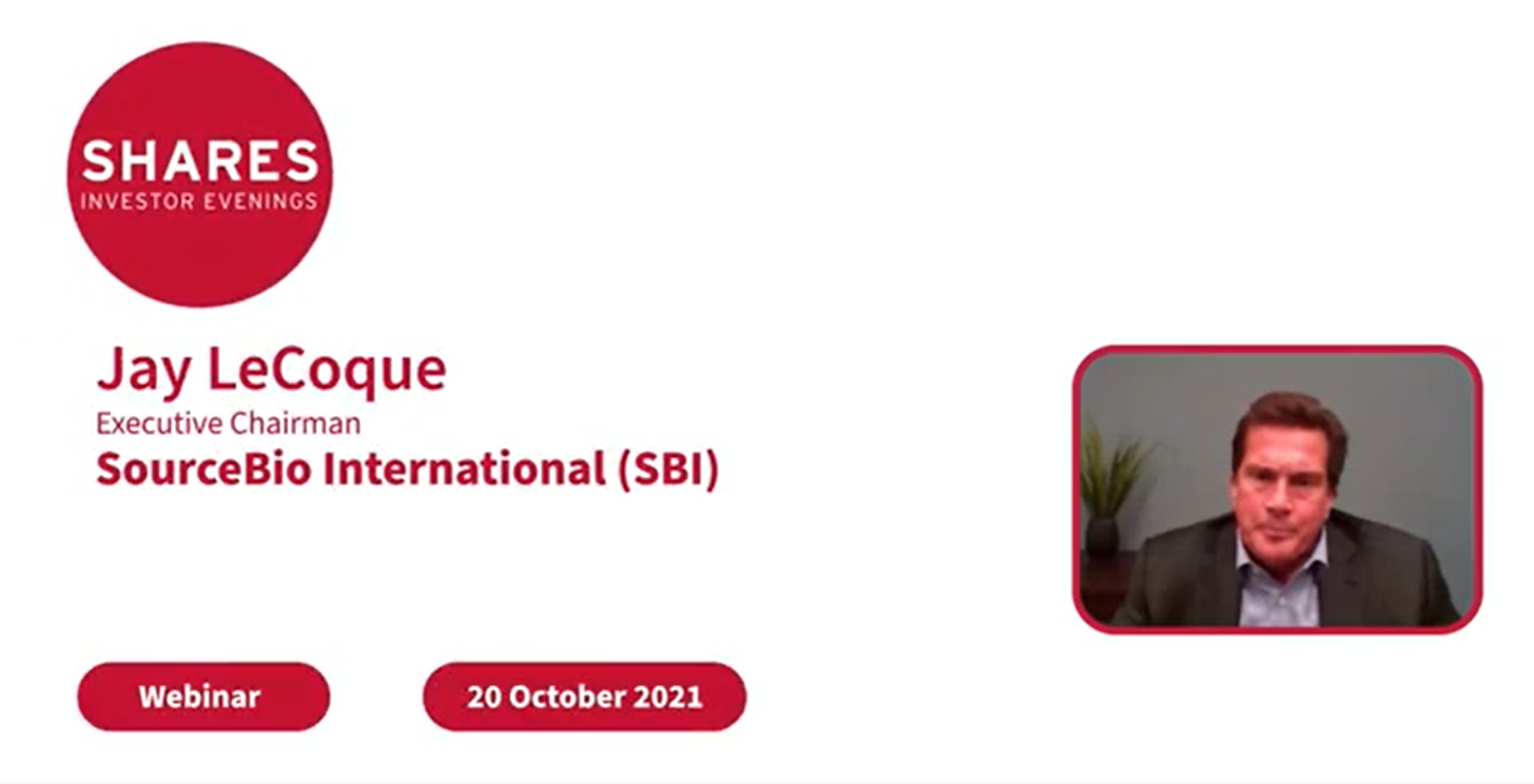 SourceBio International (SBI) - Jay LeCoque, Executive Chairman