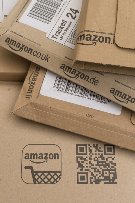 Glasgow, Scotland, UK - December 12, 2015: close up of Amazon parcels