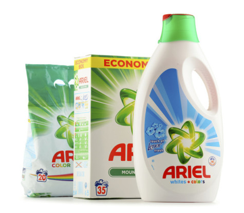 Poznan, Poland - June 24, 2016: Ariel is a laundry detergent product the flagship brand of Procter & Gamble corporation headquartered in Cincinnati, Ohio, USA.