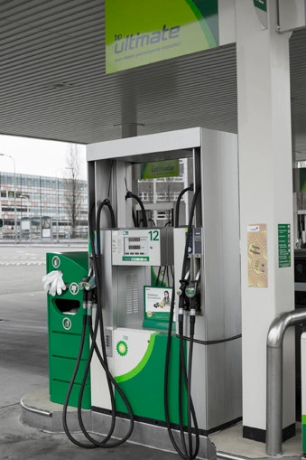 Rotterdam, Netherlands - December 02, 2015: View of Petrol pumps at a BP Forecourt during daytime with no people.