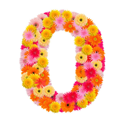 flower number zero. Floral element of colorful alphabet made from gerbera