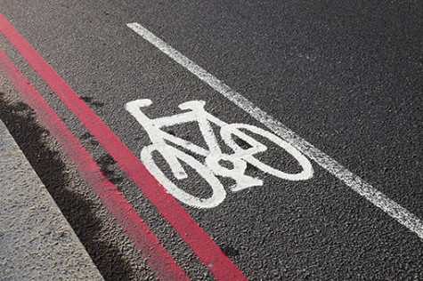 "Cycle lane in central London, UK."