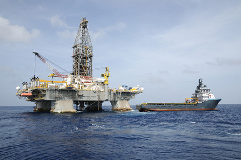 Gulf of Mexico, USA - July 31, 2009: TransOcean's oil rig &amp;amp;amp;amp;amp;amp;amp;quot;Deepwater Horizon&amp;amp;amp;amp;amp;amp;amp;quot;. The supply vessel &amp;amp;amp;amp;amp;amp;amp;quot;Damon B Bankston&amp;amp;amp;amp;amp;amp;amp;quot; operated by Tidewater is next to it. The rig made a record oil discovery for BP at the Tiber Prospect, GOM in 2009. The rig suffered a blow out while drilling at the Macondo Prospect in April 2010, then caught fire and sank  killing 11 and creating the worst oil spill ever in the Gulf of Mexico.